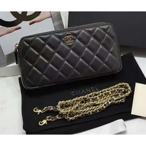 Chanel mini Bolso de Hombro Negro Piel de Oveja A7020 Oro