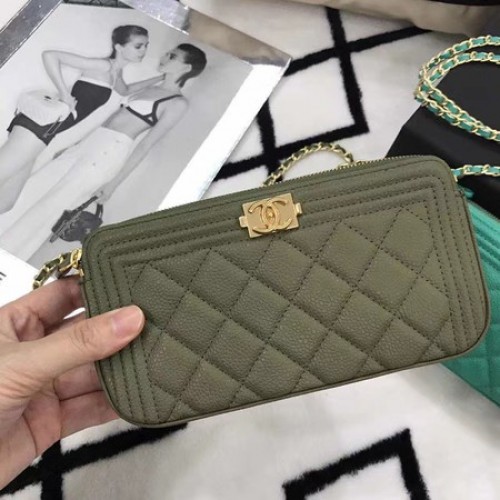 Chanel mini bolso de hombro Cannage patrón A94452 verde oscuro