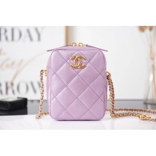 Chanel mini bolso de hombro Piel de becerro granulada AS2857 Lavanda