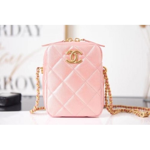 Chanel mini bolso de hombro piel de becerro granulada AS2857 rosa