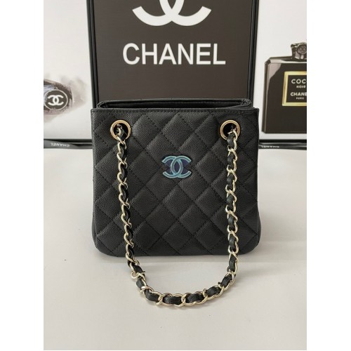 Chanel mini bolso de hombro Piel de becerro granulada y metal dorado AB3176 negro