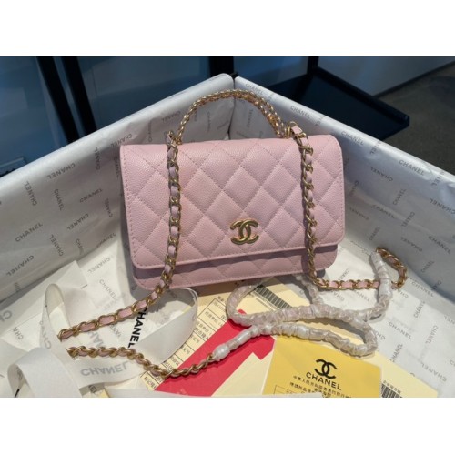 Bolso de hombro mini Chanel Piel de ternera granulada y metal dorado AP2804 rosa