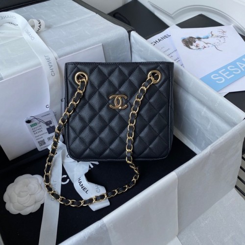 Bolso de hombro Chanel mini Piel de becerro granulada y metal dorado AS3176 negro