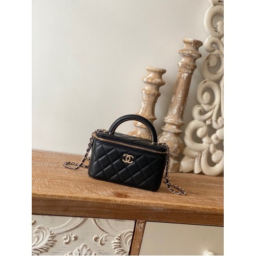 Bolso de hombro Chanel mini Piel de cordero Metal dorado 81208 negro