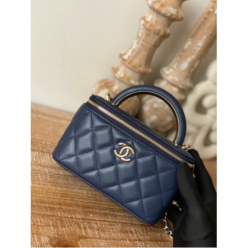 Bolso de hombro mini Chanel Piel de cordero Metal dorado 81208 azul oscuro