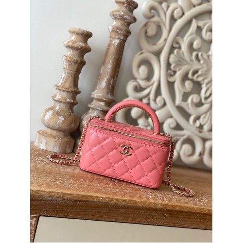 Bolso de hombro mini Chanel Piel de cordero Metal dorado 81208 rosa