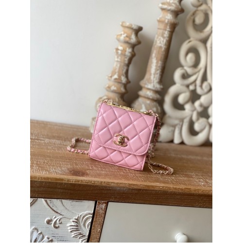 Bolso de hombro mini Chanel Piel de cordero Metal dorado 88631 rosa
