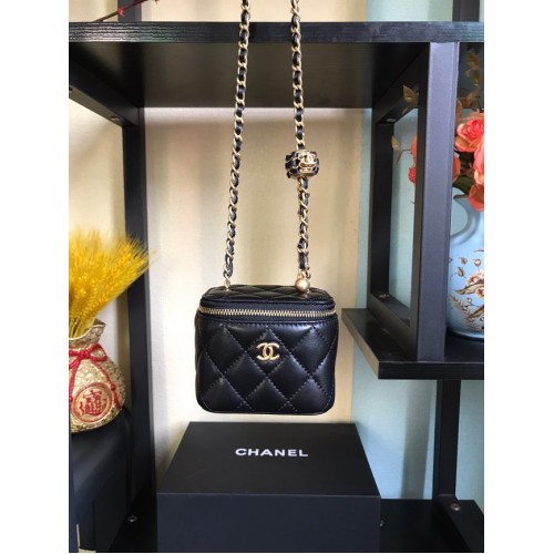 Bolso de hombro Chanel mini Piel de cordero Metal dorado AP2929 negro