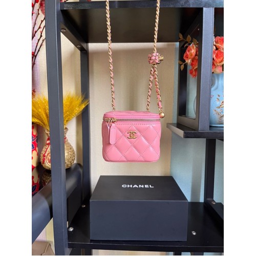 Bolso de hombro Chanel mini Piel de cordero Metal dorado AP2929 rosa