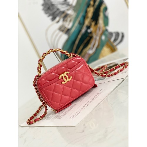 Bolso de hombro Chanel mini Piel de cordero Metal dorado AS2178 rojo