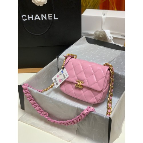 Minibolso de hombro Chanel Piel de cordero y metal dorado AS3205 rosa