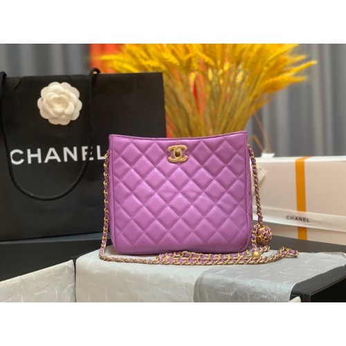 Mini bolso de hombro Chanel Piel de cordero y metal dorado AS3259 violeta