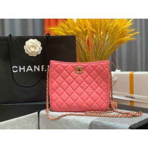 Chanel mini bolso de hombro piel de cordero y metal dorado AS3259 rosa