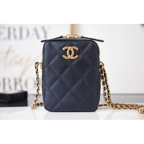 Chanel mini bolso de hombro piel de becerro granulada AS2857 negro