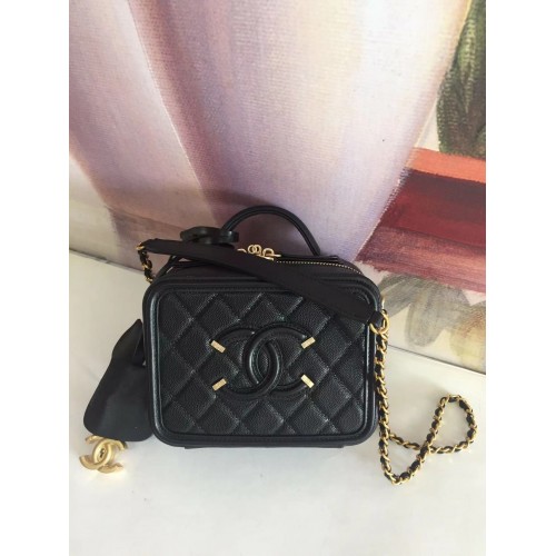Chanel mini Vanity Case Piel de becerro granulada A93342 Negro