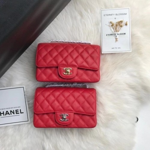 Bolso mini con solapa Chanel Piel de becerro granulada A1116 ROJO