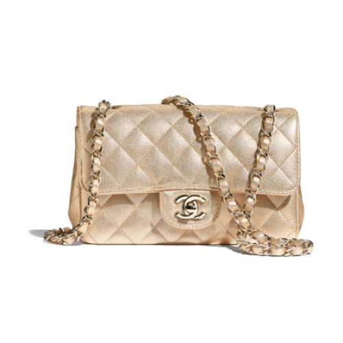 Bolso mini con solapa Chanel Piel de becerro granulada A1116 dorado