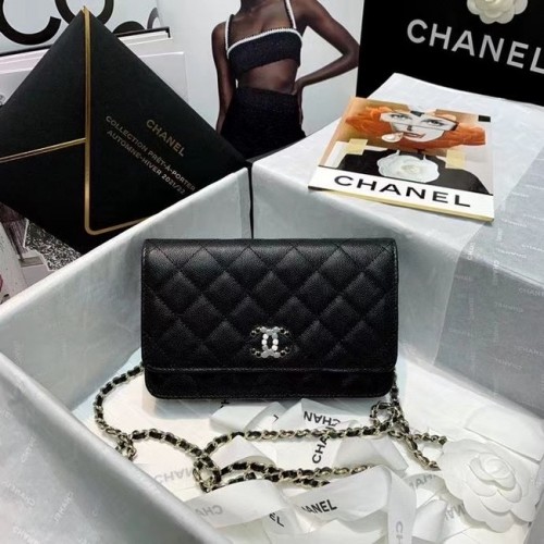 Bolso mini con solapa Chanel Piel de becerro granulada A81066 negro