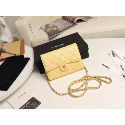 Bolso mini con solapa Chanel Piel de becerro granulada A84512 amarillo