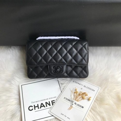 Chanel mini bolso con solapa Grained Calfskin &black-Tone Metal A1116 negro