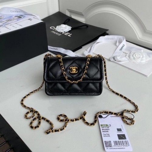 Bolso mini con solapa Chanel Piel de cordero Metal dorado AP1738 negro