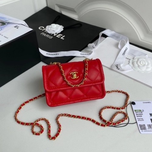Bolso mini solapa Chanel Piel de cordero Metal dorado AP1738 rojo