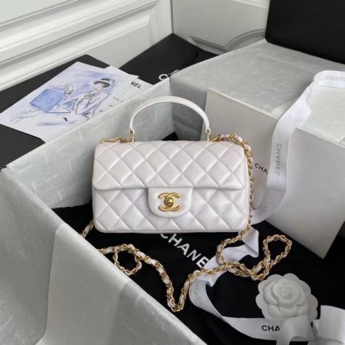 Bolso Chanel mini con solapa y asa superior AS2431 Blanco