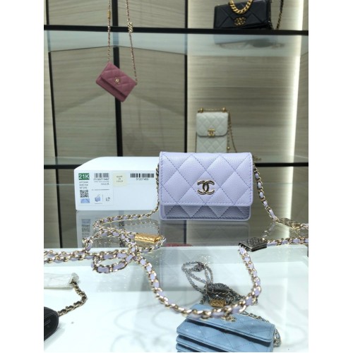 Bolso de hombro Chanel mini en piel AP2444 violeta claro