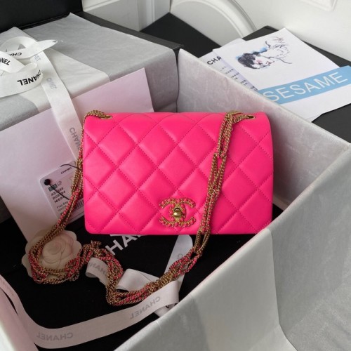 BOLSO PEQUEÑO CON SOLAPA Chanel Piel de cordero Metal dorado AS3386 rosa