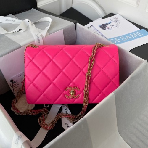 BOLSO PEQUEÑO CON SOLAPA Chanel Piel de cordero Metal dorado AS3387 rosa