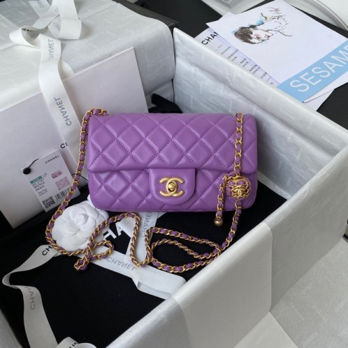 Bolso Chanel pequeño con solapa Original piel de oveja AS1787 morado