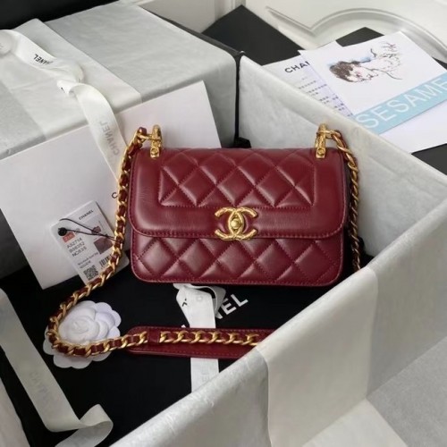 Chanel bolso de hombro pequeño con solapa Cuero original AS2714 Vino