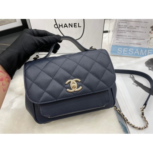 Bolso pequeño con solapa Chanel Piel de becerro Metal dorado A93749 azul oscuro