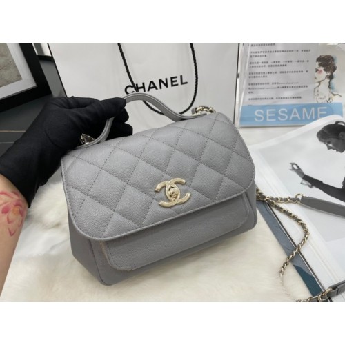 Bolso pequeño con solapa Chanel Piel de becerro metal dorado A93749 gris claro