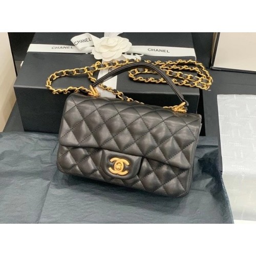 Bolso tote pequeño Chanel Piel de cordero Metal dorado AS2431 negro