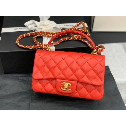 Bolso shopper pequeño Chanel Piel de cordero Metal dorado AS2431 rojo