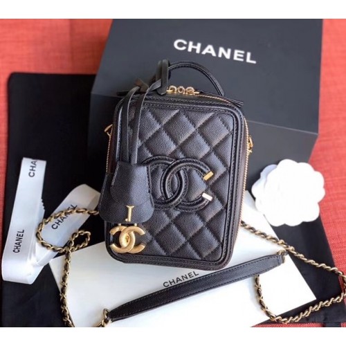 Neceser Chanel Piel de becerro granulada Metal dorado AS0988 negro