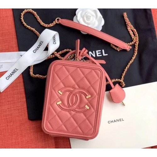 Neceser Chanel Piel de becerro granulada Metal dorado AS0988 rosa