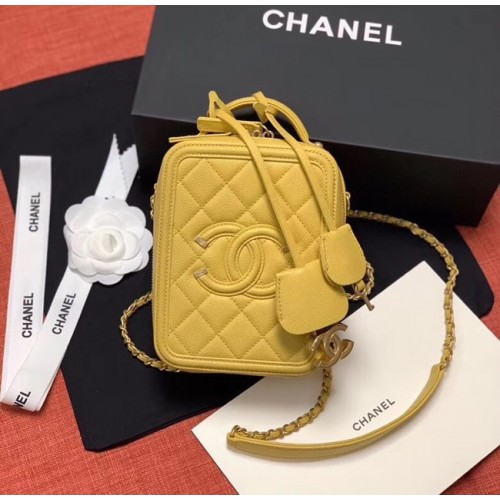 Neceser Chanel Piel de becerro granulada Metal dorado AS0988 amarillo
