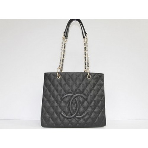 Chanel Quilted CC Tote Bag 35626 Hardware de oro negro