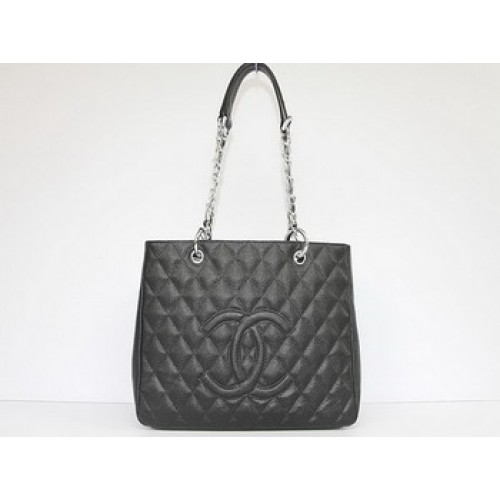 Chanel Quilted CC Tote Bag 35626 Black Silver Hardware