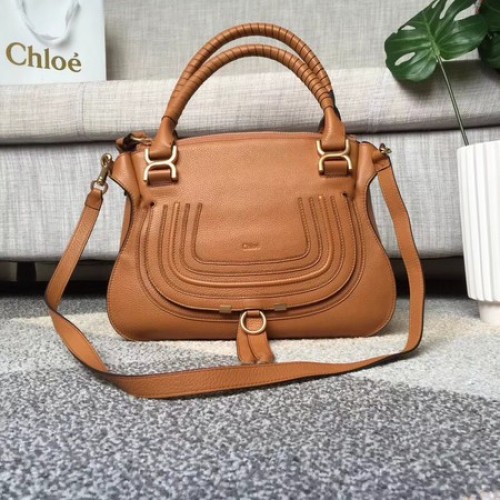 Bolso con asa superior de piel de becerro original Chloe Marcie 166320 camel
