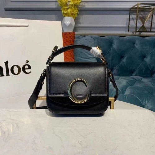 Bolso pequeño Chloe Original de piel de becerro con asa superior 3S030 Negro