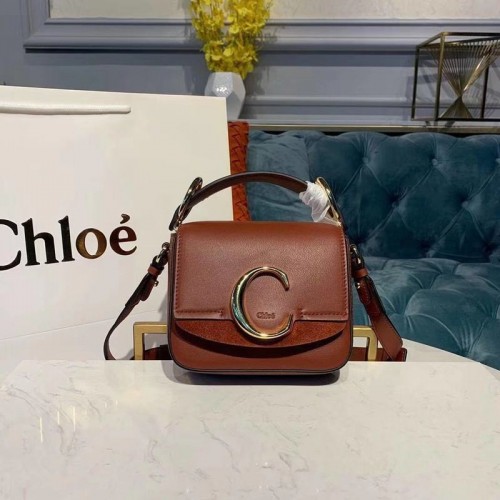 Bolso pequeño Chloe Original de piel de becerro con asa superior 3S030 Marrón