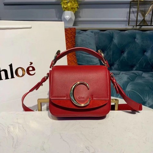 Bolso pequeño Chloe Original de piel de becerro con asa superior 3S030 Rojo