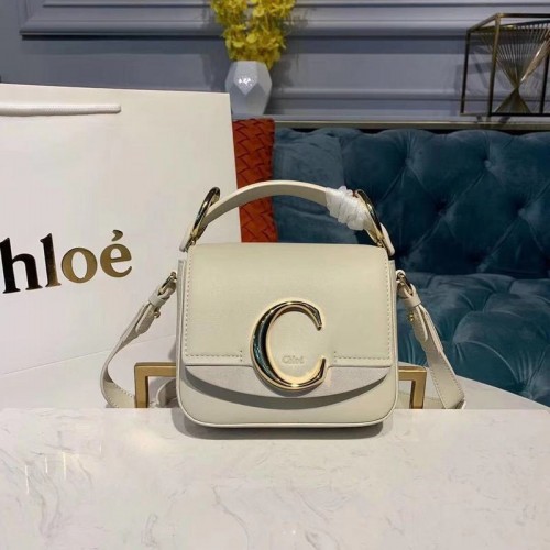 Bolso pequeño Chloe Original de piel de becerro con asa superior 3S030 Blanco