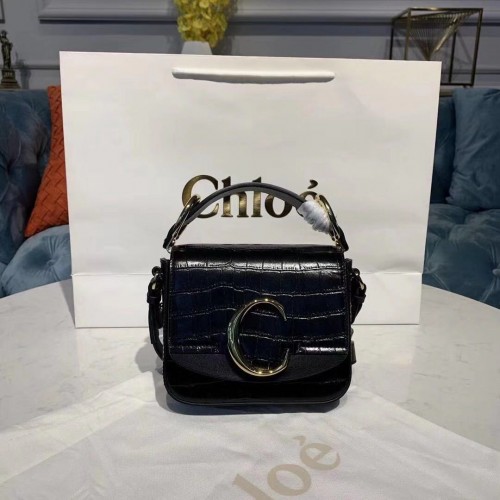 Bolso pequeño Chloe Original de piel de cocodrilo con asa superior 3S030 negro