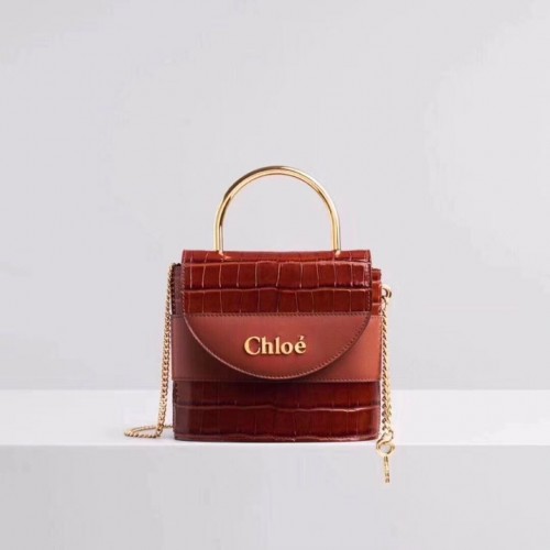 Bolso pequeño Chloe Original de piel de cocodrilo con asa superior 3S030 Marrón