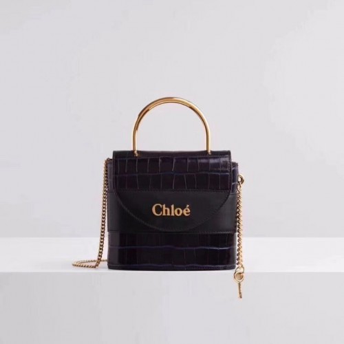 Bolso pequeño Chloe Original de piel de cocodrilo con asa superior 3S030 negro
