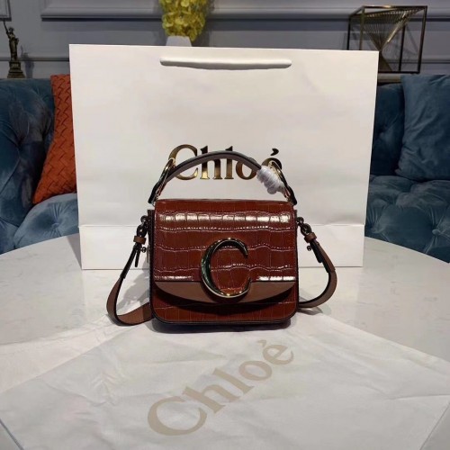 Bolso pequeño Chloe Original de piel de cocodrilo con asa superior 3S030 marrón